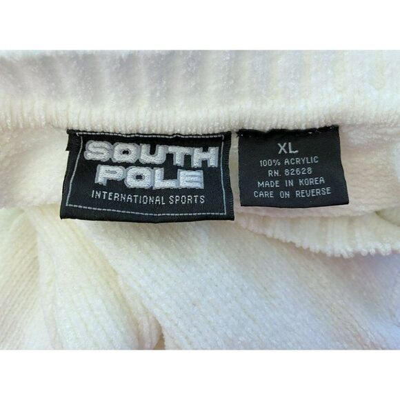 South Pole White Velour Pullover Sweater XL Crew Neck Acrylic Tunic Length NEW - Picture 5 of 5